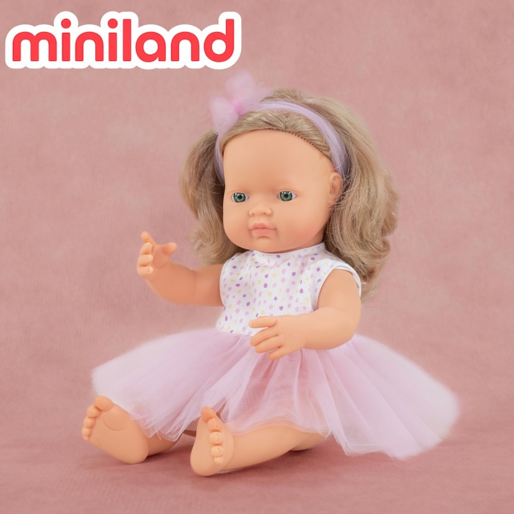【西班牙miniland】MF&M小米藍白人娃娃-金髮（女孩38公分）~NEW__ML000345