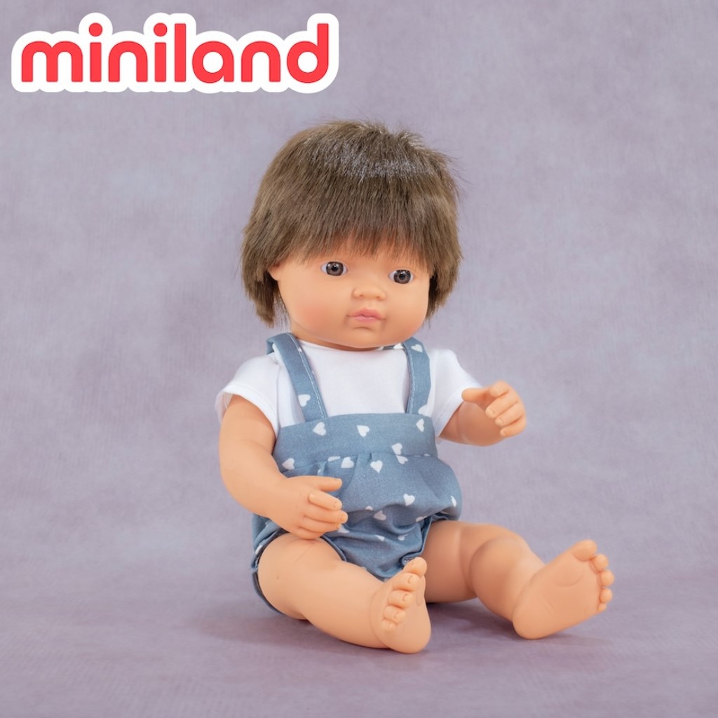 【西班牙miniland】MF&M小米藍白人娃娃-棕髮（男孩38公分）~NEW__ML000346