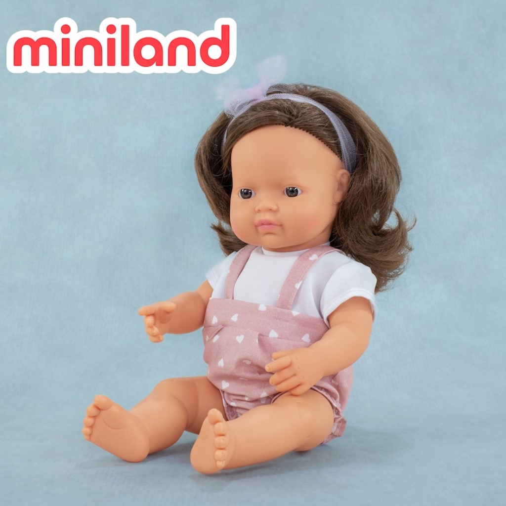 【西班牙miniland】MF&M小米藍白人娃娃-棕髮（女孩38公分）~NEW__ML000347